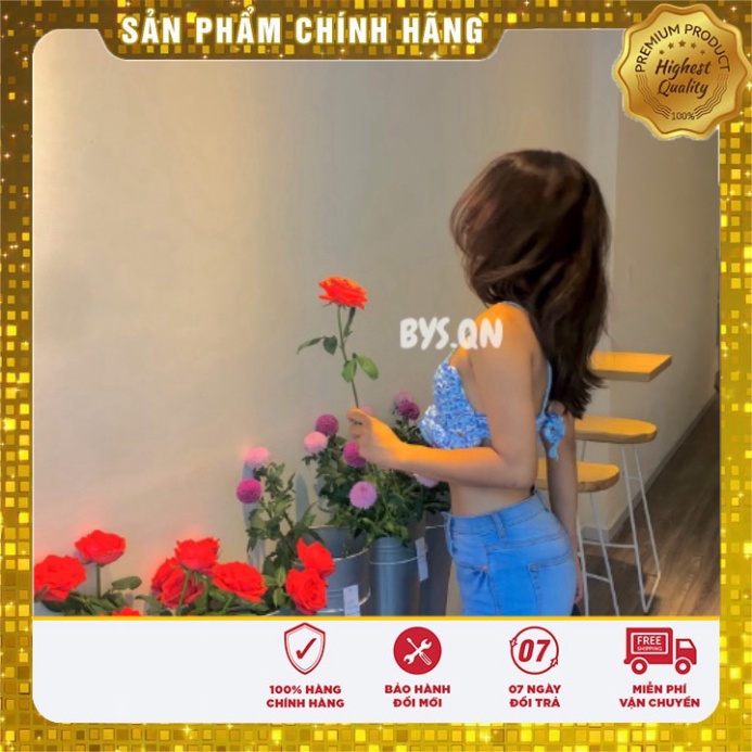 Áo đan len màu loang 2 dây chân bèo cột thắt dây phía sau "sweet top"