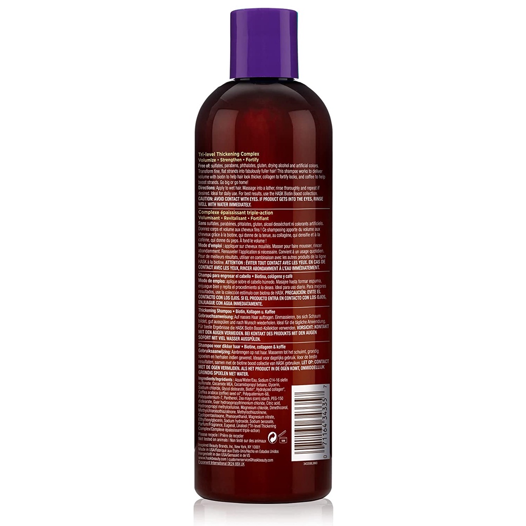 Bộ dầu gội xả HASK BIOTIN BOOST làm dày cho mọi loại tóc, an toàn với màu nhuộm, không chứa gluten, sulfat 355ml