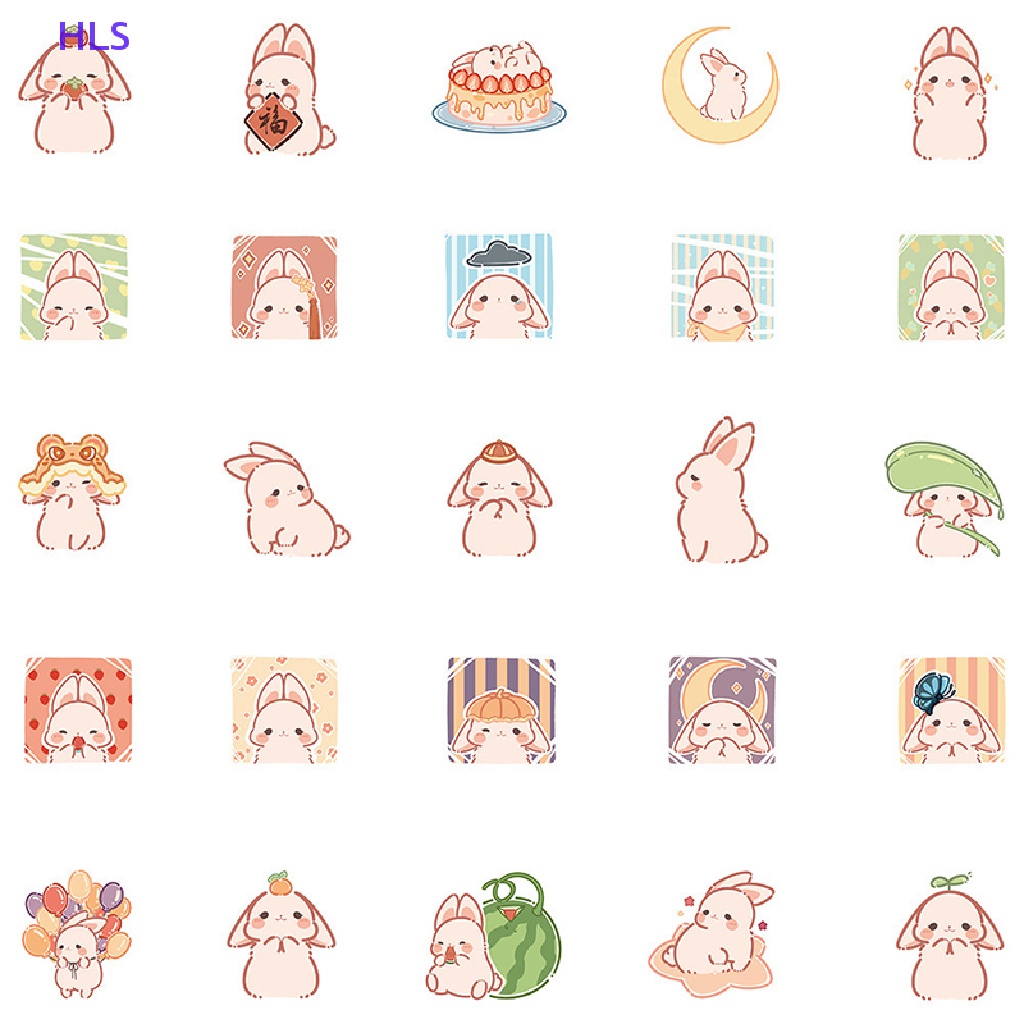 Set 50 Miếng Dán Trang Trí Hình Thỏ Hoạt Hình Nhật Bản Dễ Thương