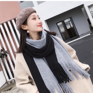 Khăn choàng cổ Ulzzang phong cách Hàn Quốc phối len 2 màu thu đông - FuYu House