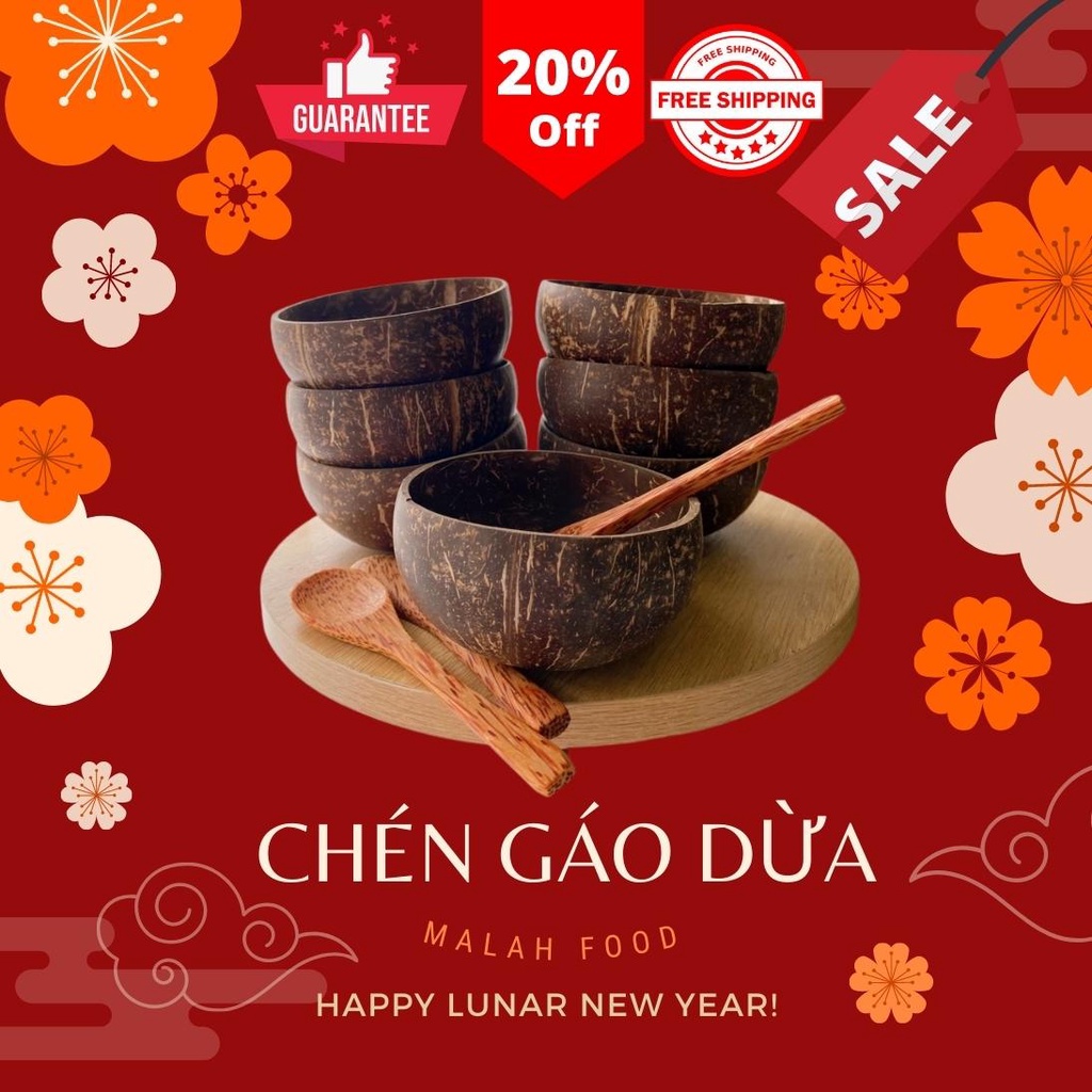 Bát Chén gáo Dừa cao cấp dùng ăn Salad, hoa quả dầm, granola, ngũ cốc