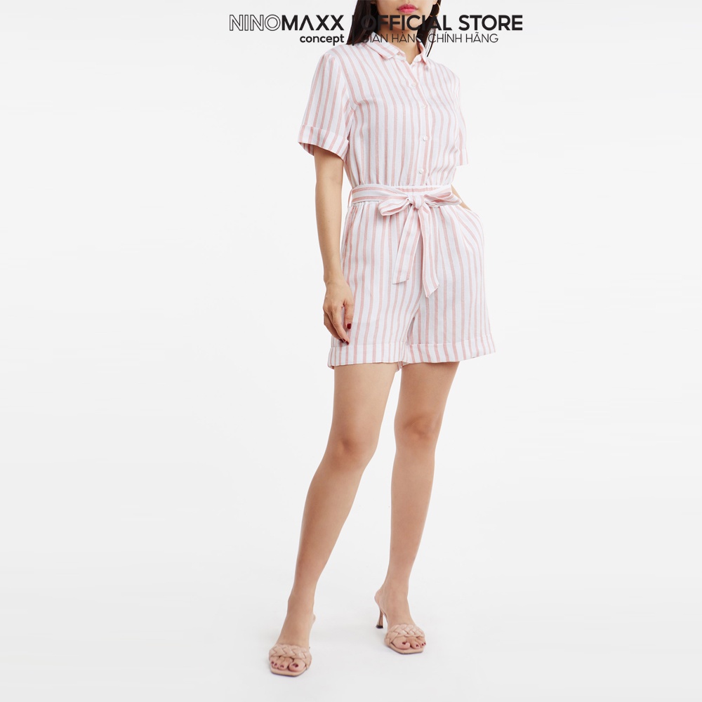 N&amp;M Set jumpsuit linen nữ kẻ sọc thời trang 2003002