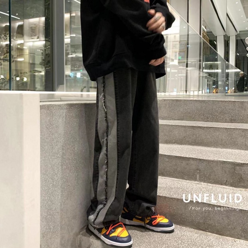 Quần Jean Ống Rộng Màu Sắc Tương Phản Phong Cách Hong Kong Thời Trang Xuân Hè Cho Nam