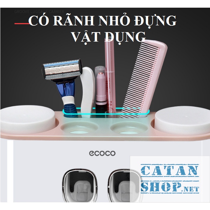 Kệ Nhà Tắm thông minh Ecoco Có 2 Hộp Nhả Kem(tặng kèm 4 ly), Đánh Răng tự động Cao Cấp, Hộp đựng bàn chải, kem đánh răng