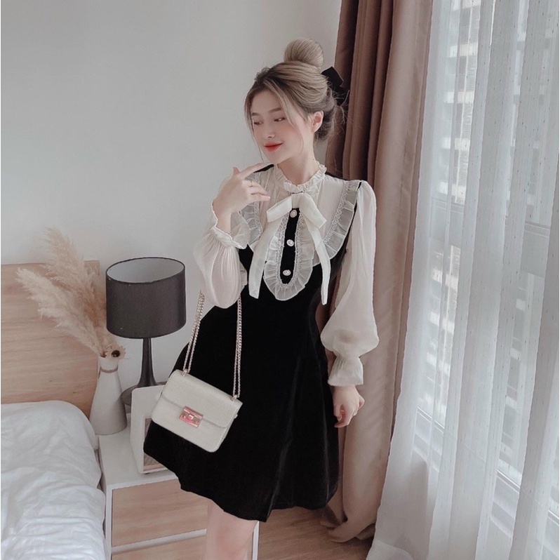 ⛔️ MS101 ĐẦM NHUNG TAY VOAN BÈO 2 MÀU SIÊU CƯNG 60-90kg ⛔️ BIGSIZE RIN HEO