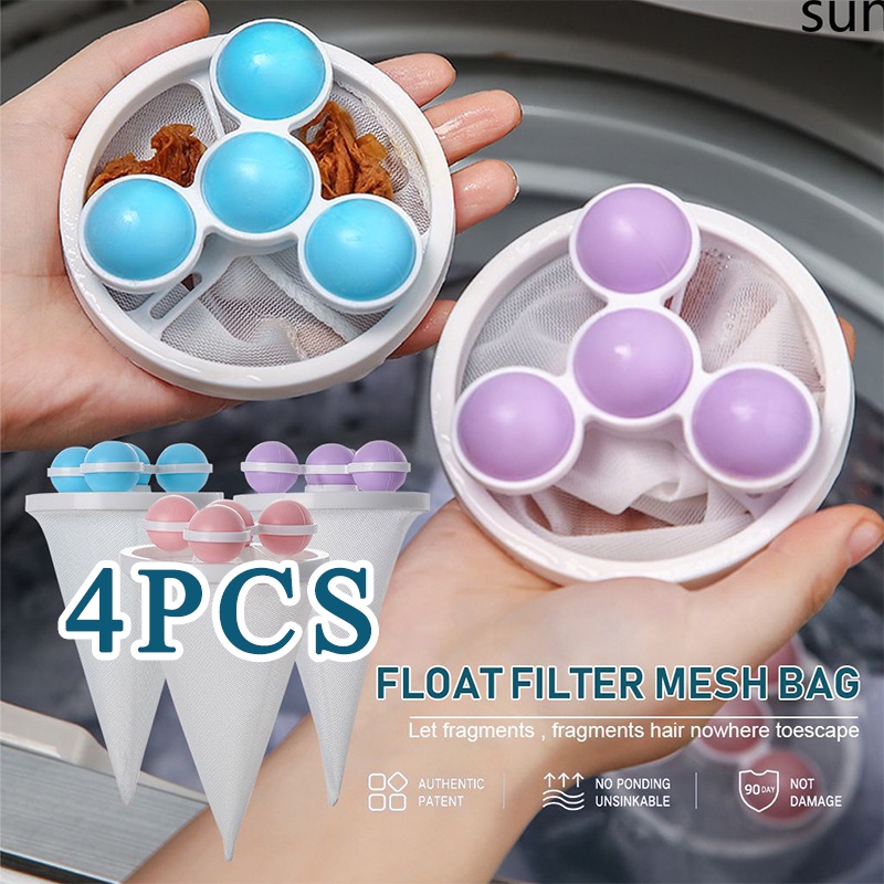 (kit 4pcs) Máy Giặt Tóc Lọc Nổi Bộ Lông Thú Cưng Lót Tóc Bắt Nhà Túi Lọc Có Thể Tái Sử Dụng Lưới Bẩn Bộ Sưu Tập Túi Vệ Sinh dụng Cụ -Sun. Vn