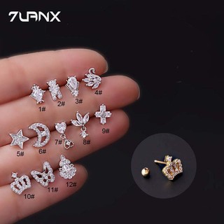 Khuyên tai 7UANX 20gauge bằng thép không gỉ đính zircon kiểu dáng đa dạng