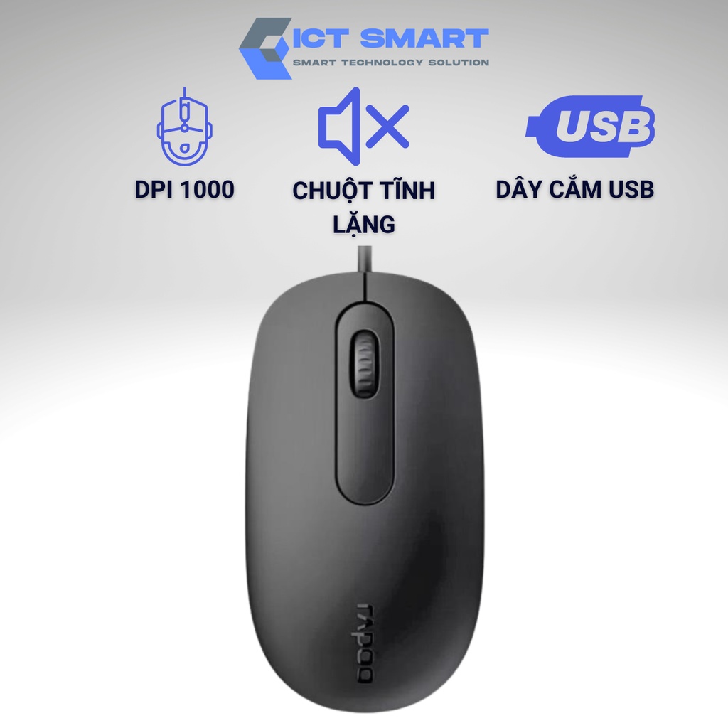 Chuột Có Dây Rapoo N100 N1200 Silent 1000DPI Chuột Chơi Game Con Lăn Êm Hàng Chính Hãng Bảo Hành 12 Tháng