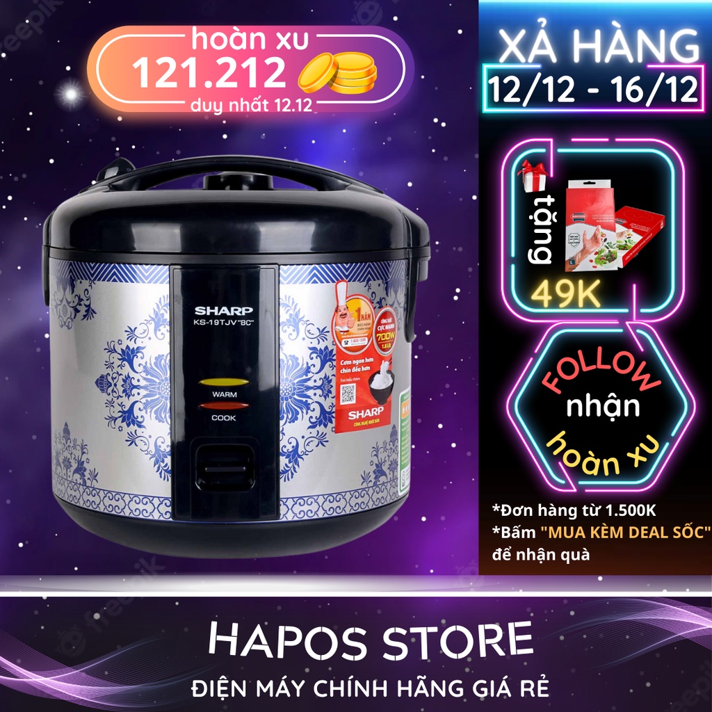 Nồi cơm điện nắp gài Sharp KS-19TJV 1.8 lít chống dính - Hapos