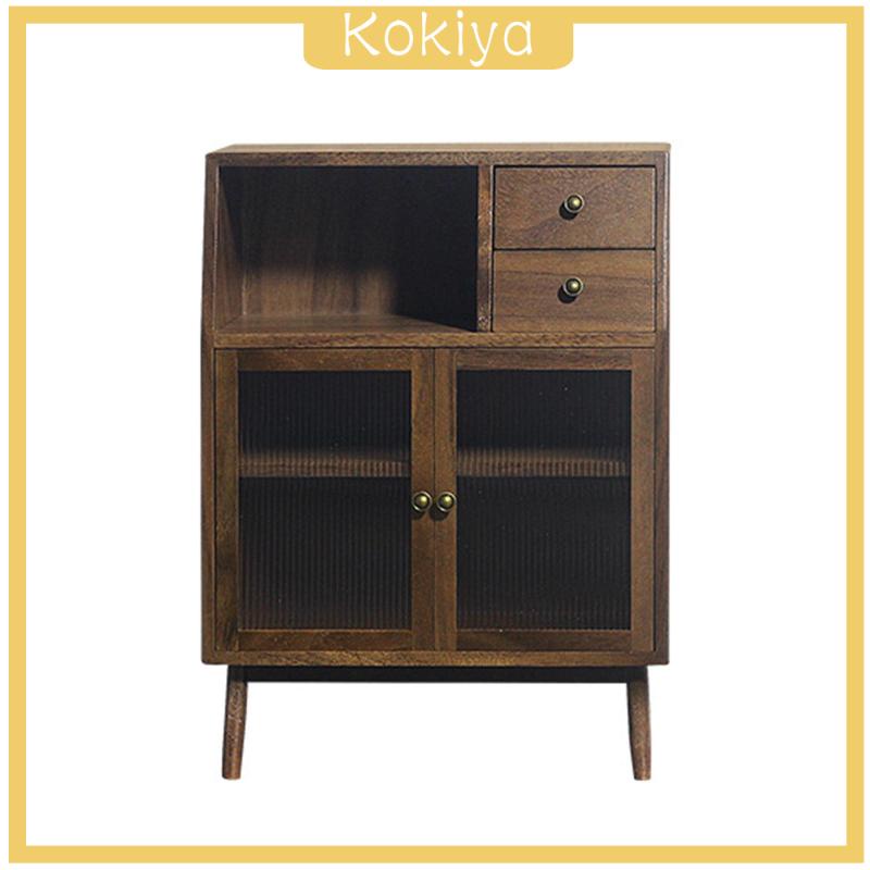 Mô Hình Tủ Chén Mini Bằng Gỗ Óc Chó Tỉ Lệ 1: 12 Dùng Trang Trí Phòng Khách