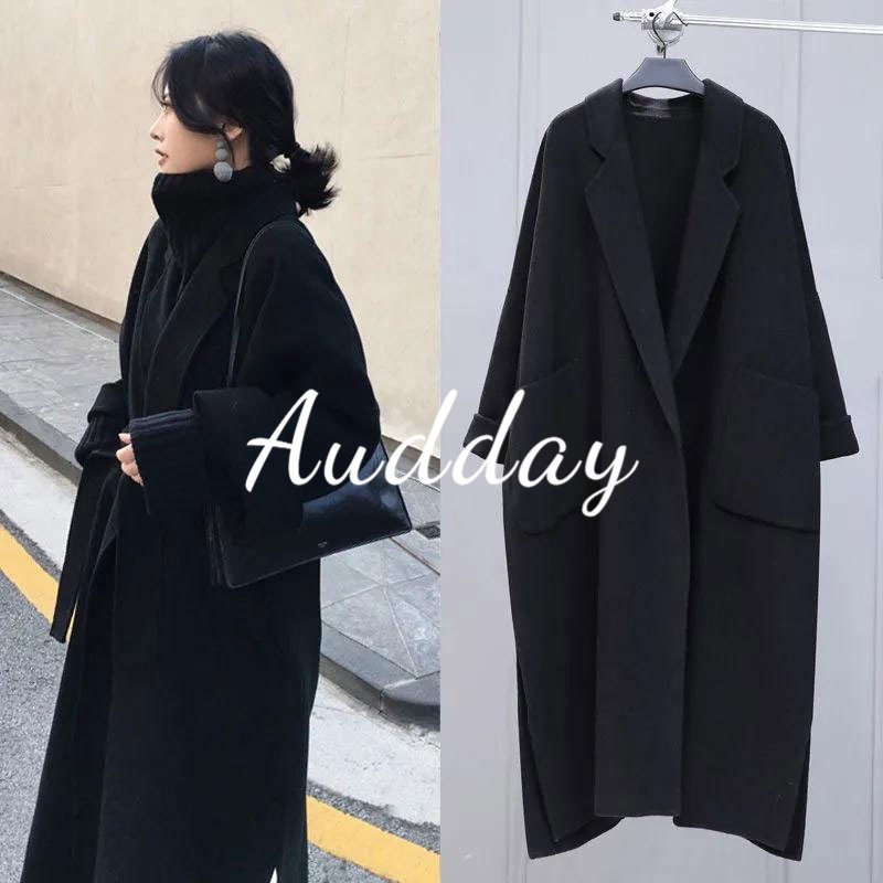 Áo Khoác Vải Tweed Dáng Rộng Dài Qua Gối Thời Trang Thu Đông Cho Nữ