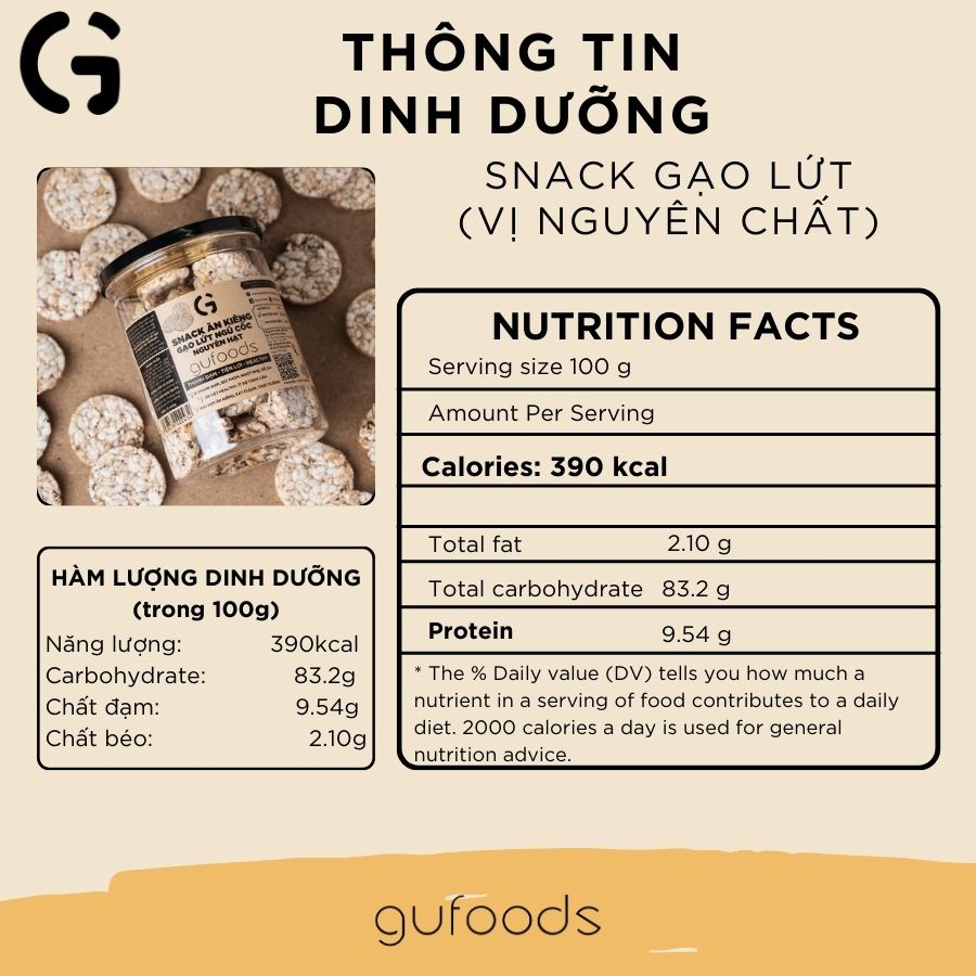 Combo 2 hũ Snack ăn kiêng gạo lứt ngũ cốc nguyên hạt GUfoods - Thanh đạm, Tiện lợi, Phù hợp Eat clean (40g/80g/100g)