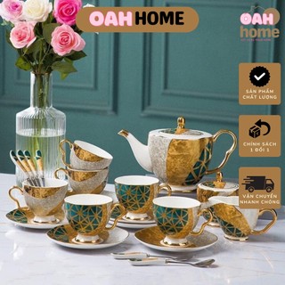 Bộ trà mạ vàng phong cách hoàng gia anh sứ xương cao cấp
