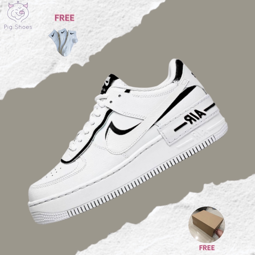 Giày Nike Air Force 1 Shadow Black White, AF1 Shadow Trắng Đen; Đầy Đủ Box - Bill, Tặng Vớ Trắng