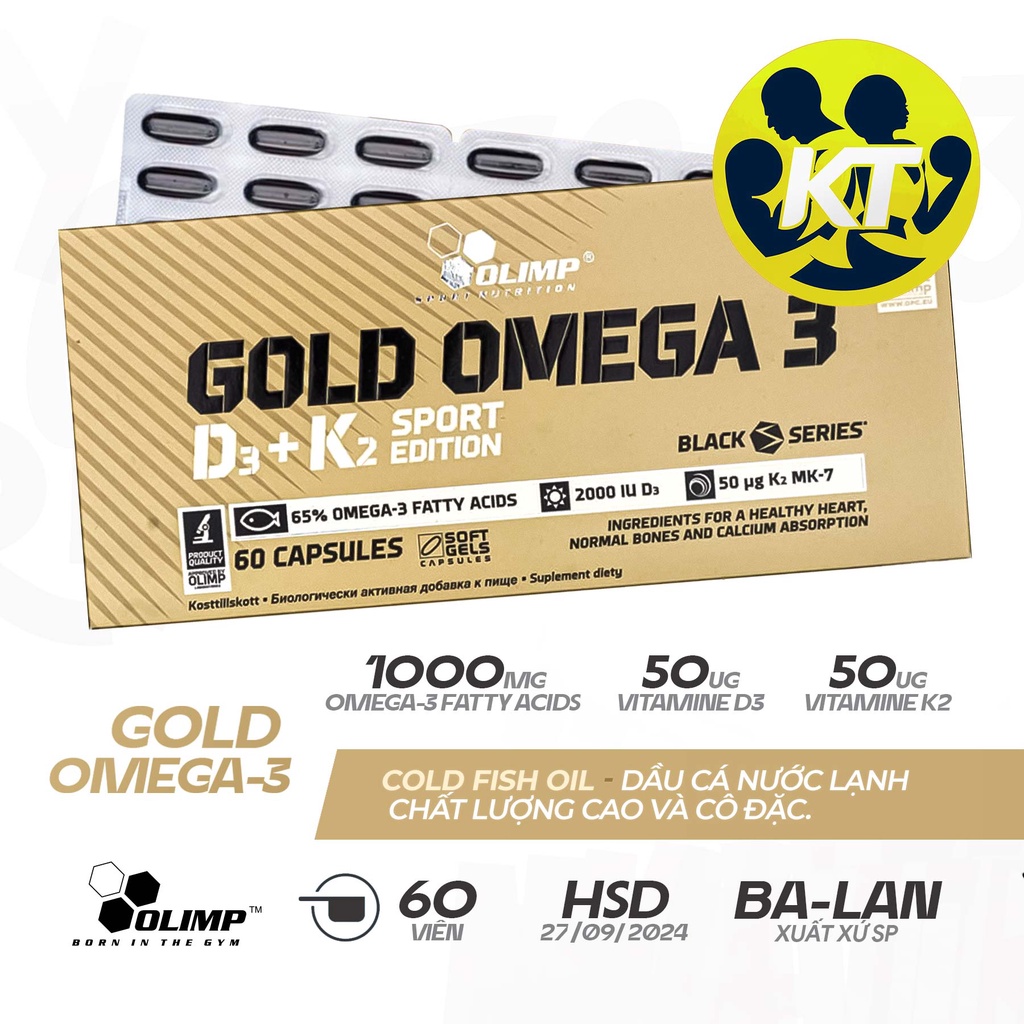 Gold Omega 3 Vitamin D3-K2 Sport Edition – Dầu cá nước lạnh vùng nước sâu nuôi tự nhiên + D3 + K2 [Chính Hãng BBT]