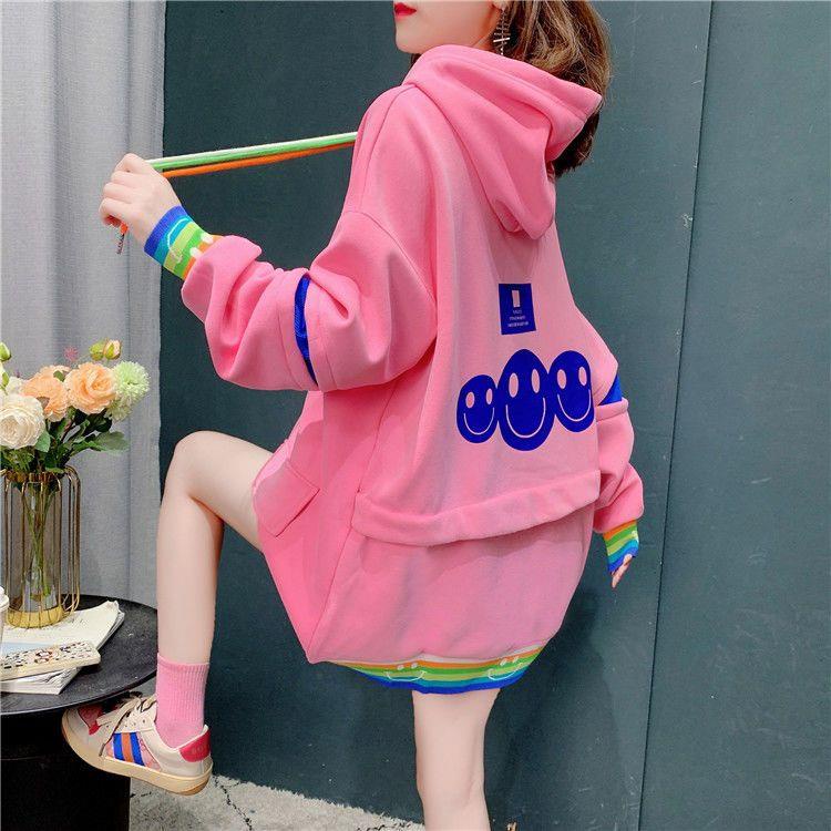 Áo Hoodie Dáng Rộng Giả Hai Lớp Lót Nhung Dày Dặn Phong Cách Hàn Quốc Thời Trang Cho Nữ 200