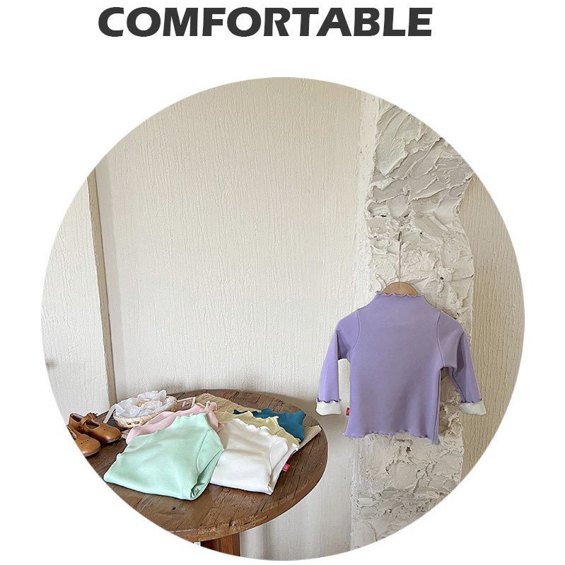 Áo dài tay Lót Lông Cừu Dày Dặn Phong Cách Hàn Quốc Thời Trang mùa Đông Hàng Mới 2022 Dành Cho Bé Gái