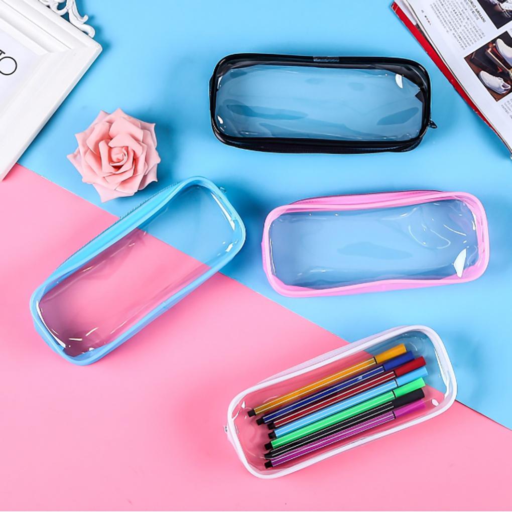 Túi Đựng Bút Bằng PVC Màu Đen Có Khóa Kéo Tiện Dụng Cho Học Sinh