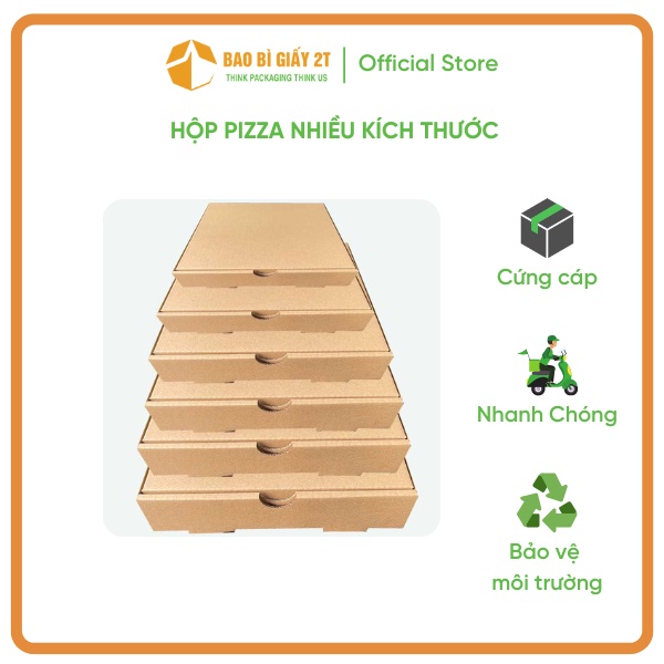Hộp pizza, hộp carton đựng pizza, Hộp đựng bánh pizza, chất lượng cao – Nhiều kích thước - Bao Bì Giấy 2T
