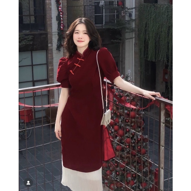 Bộ áo dài đỏ tết