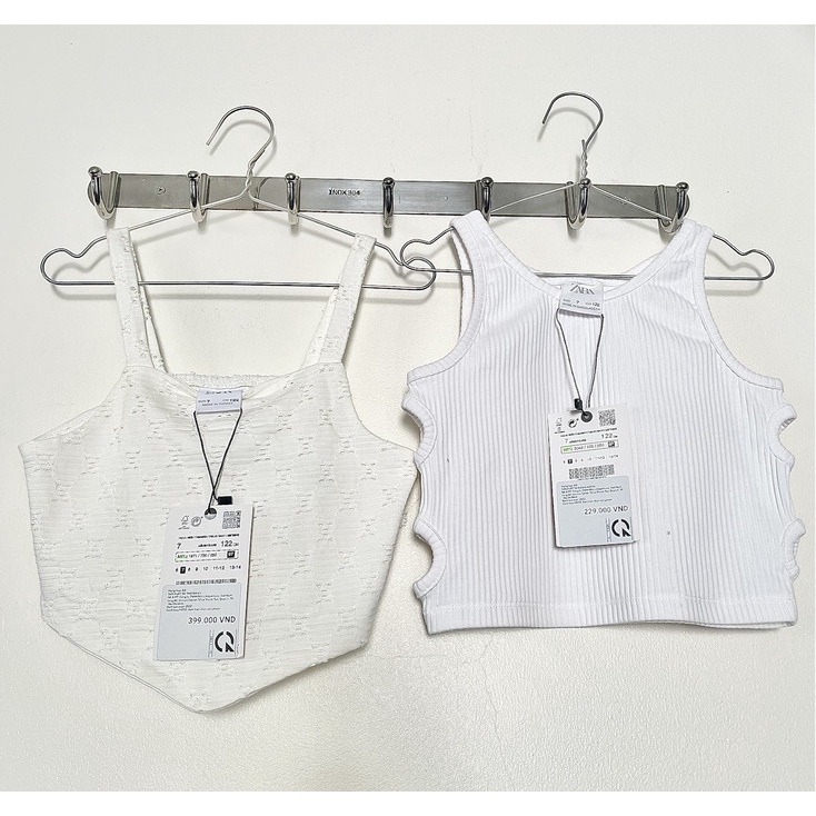 ÁO CROPTOP BÉ GÁI - ZARA - SIZE 7 TUỔI 122CM - TRẮNG - 2 DÂY/ 3 LỖ - COTTON - NĂNG ĐỘNG THỜI TRANG CHO BÉ