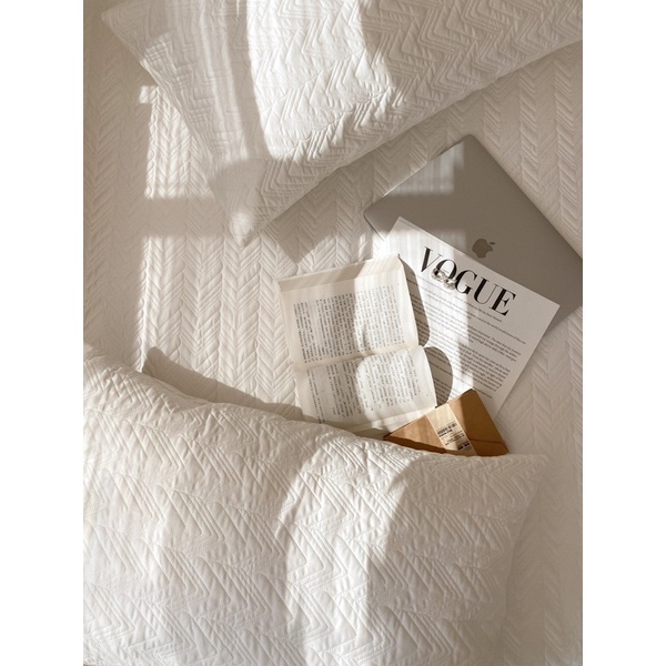 Set 3 món ga gối cotton trần hoạ tiết zic zac