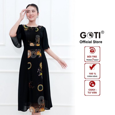 GOTI - Váy Đầm Trung Niên Cao Cấp - Kiểu Đầm Trung Niên Đẹp Dáng Xòe Voan 2 Lớp - Đầm Trung Niên Đẹp 3339 3362 3363