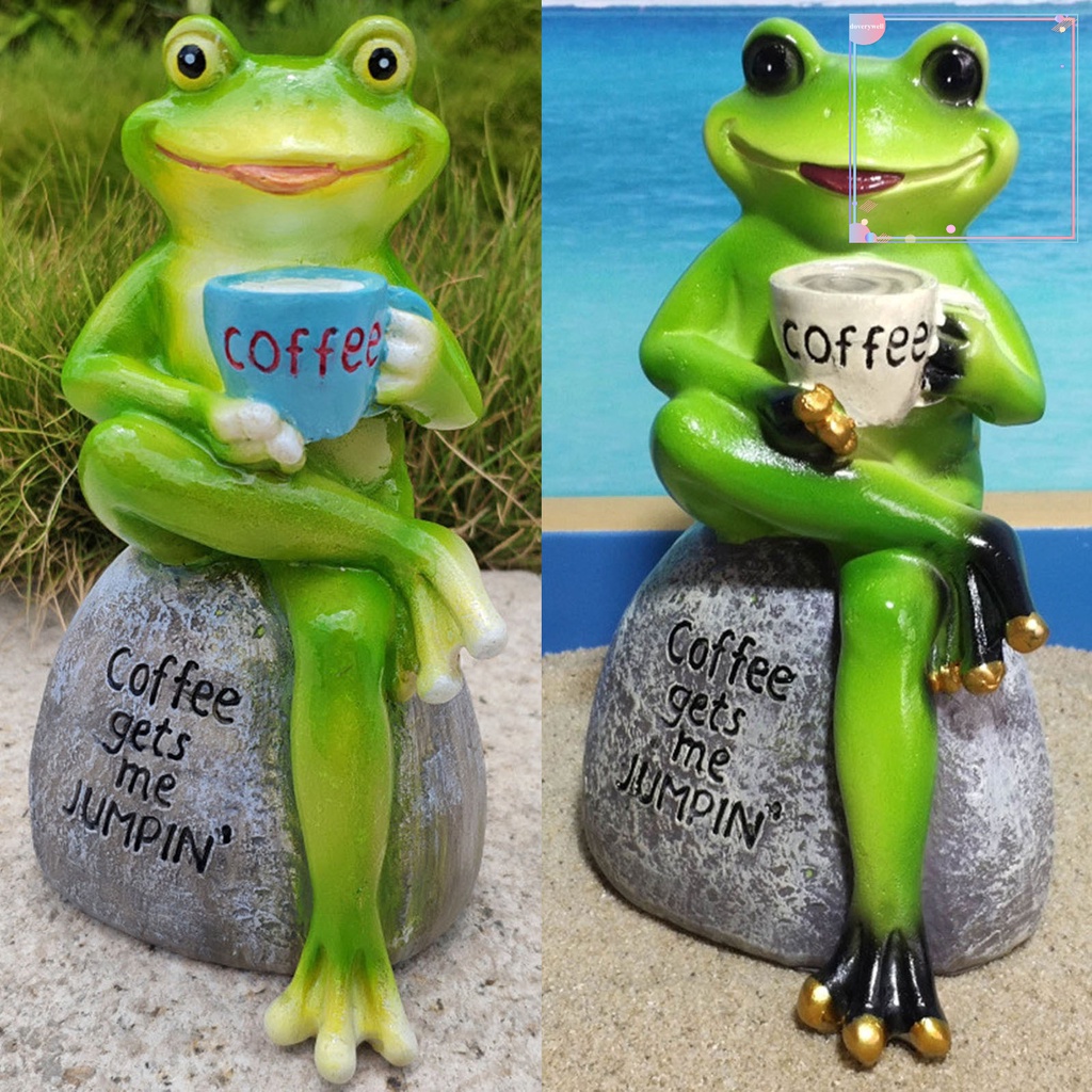 Tượng Ếch Ngồi Cà Phê / Đá Xanh Lá dv3 Thiết Kế Động Vật Trang Trí Nhà Cửa