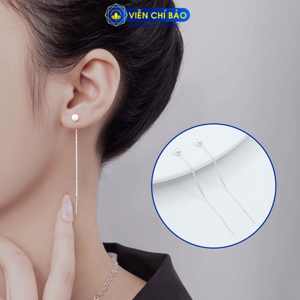 Bông tai bạc nữ trái châu dài chất liệu bạc S925 thời trang phụ kiện trang sức nữ thương hiệu Viễn Chí Bảo B400495