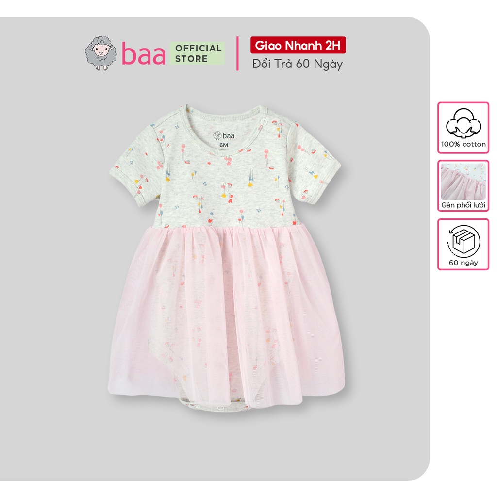 Bodysuit váy bé gái, body váy cho bé sơ sinh BAA BABY từ 0 tháng - 12 tháng - GN-BD04N-01