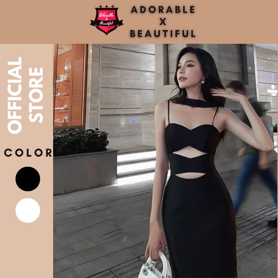 Đầm Dự Tiệc Hai Dây Sang Trọng, Váy Đi Tiệc Cut Out Dáng Suông Sexy [AdorablexBeautiful]