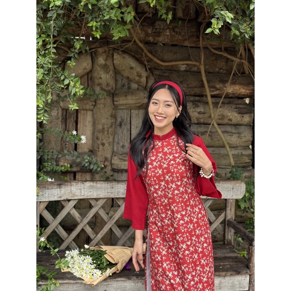 Áo dài cách tân hoa nhí Se.Na mẫu mới 2024 3 món kèm tubal xinh xắn