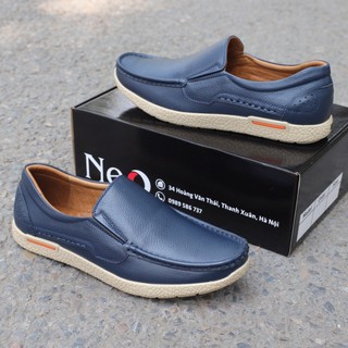 Giày lười nam da bò cao cấp, giày lười đế bằng da bò vân hạt - HT.NeO