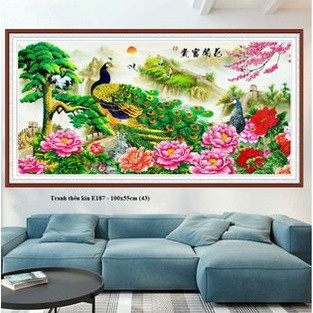 (XẢ KHO)  Tranh thêu chữ thập chim công Phu thê viên mãn E114 E106 E115 E180YN E199 E28 E187 E232 E6