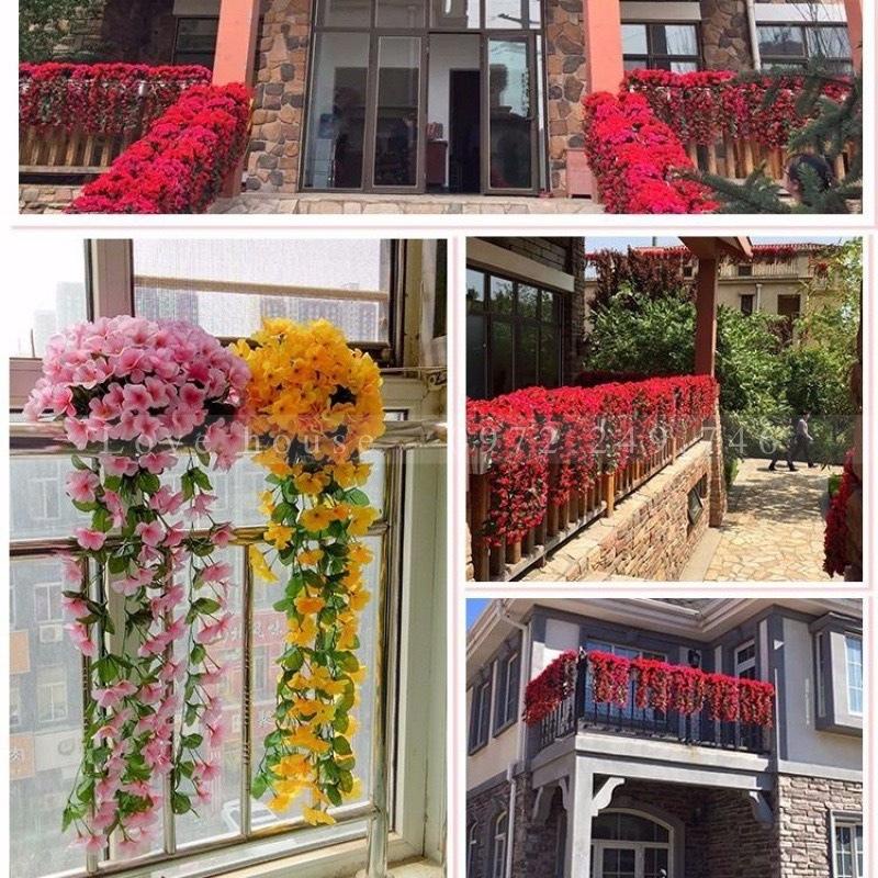 Chùm hoa đỗ quyên treo tường - Hoa lụa cao cấp, hoa giả treo tường bền đẹp