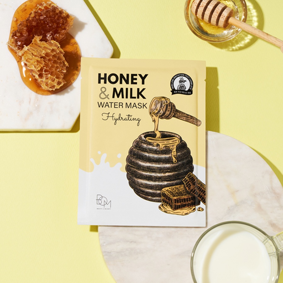 Combo 10 miếng mặt nạ BOM Honey & Milk Hydrating Water Mask Mặt Nạ Cấp Ẩm 25g - 8809721243114