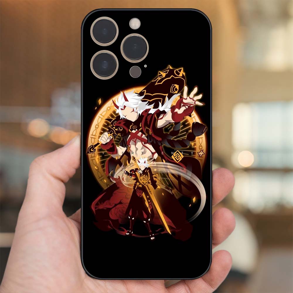 Ốp lưng iPhone 14 Pro dẻo đen cạnh vuông in hình Arataki Itto Genshin Impact