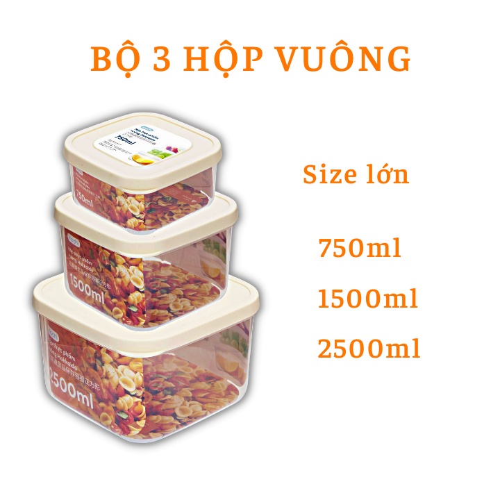 Bộ 3 hộp thực phẩm inochi. Chất liệu nhựa PP an toàn, chịu nhiệt 140 độ C, không mùi, hạn chế rò rỉ nước