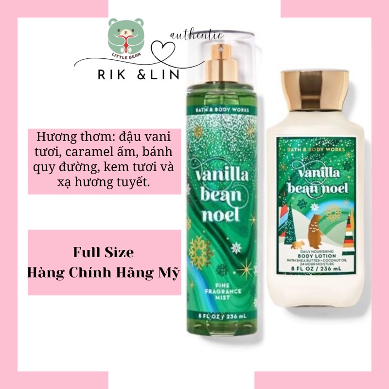 VANILLA BEAN NOEL - Xịt Thơm Dưỡng Thể Toàn Thân Body Mist Bath & Body Works Usa