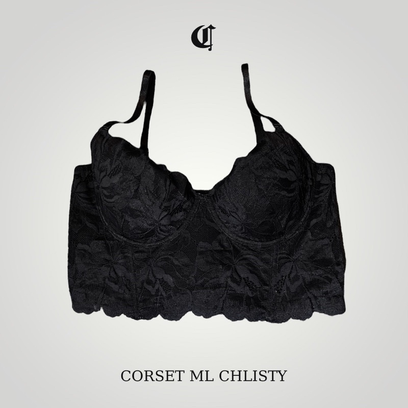 Áo corset có mút lót Corset ML Chlisty 2 màu trắng đen ren co giãn size cho người 40kg-75kg