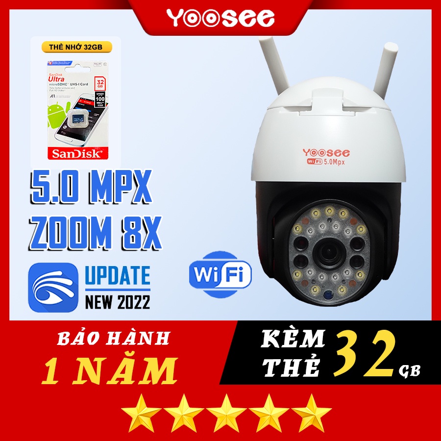 Camera Ngoài Trời Yoosee 5.0mpx Siêu Zoom 8X xoay 360 - Combo kèm thẻ 64Gb(BH 1 Năm)