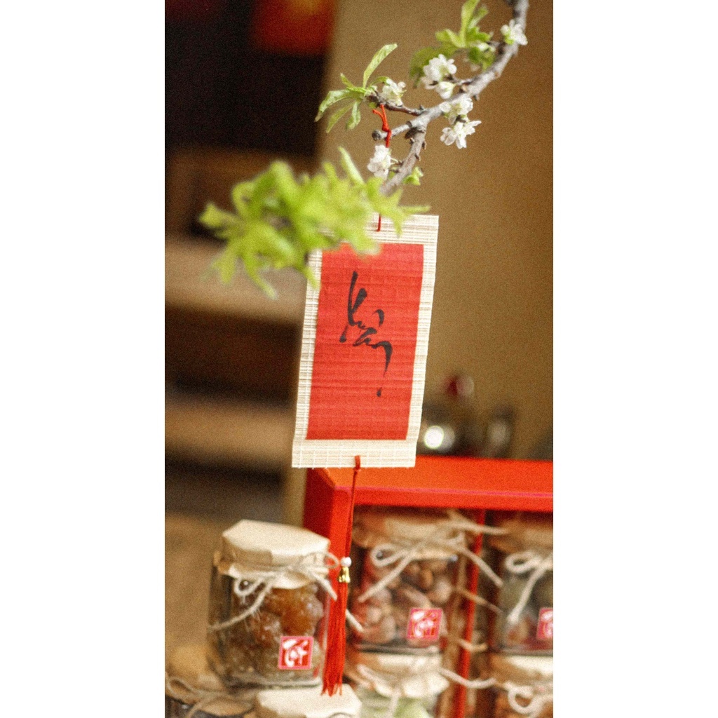 Mành tre trang trí tết 2023 - mành tre thư pháp treo cây mai, đào