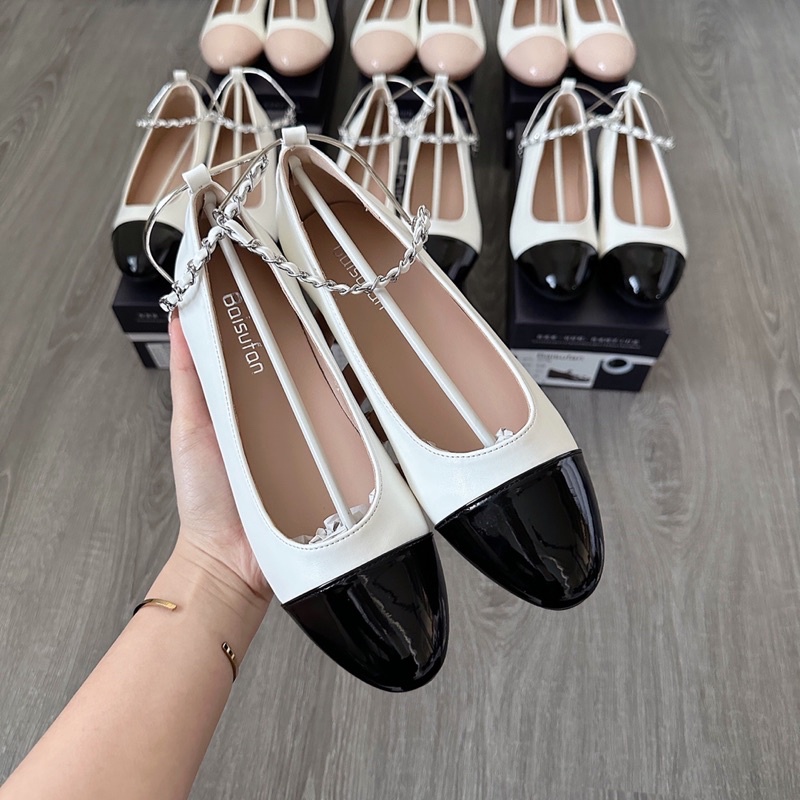 Giày búp bê xích phối mũi giày sẵn lùi 1 size  sẵn