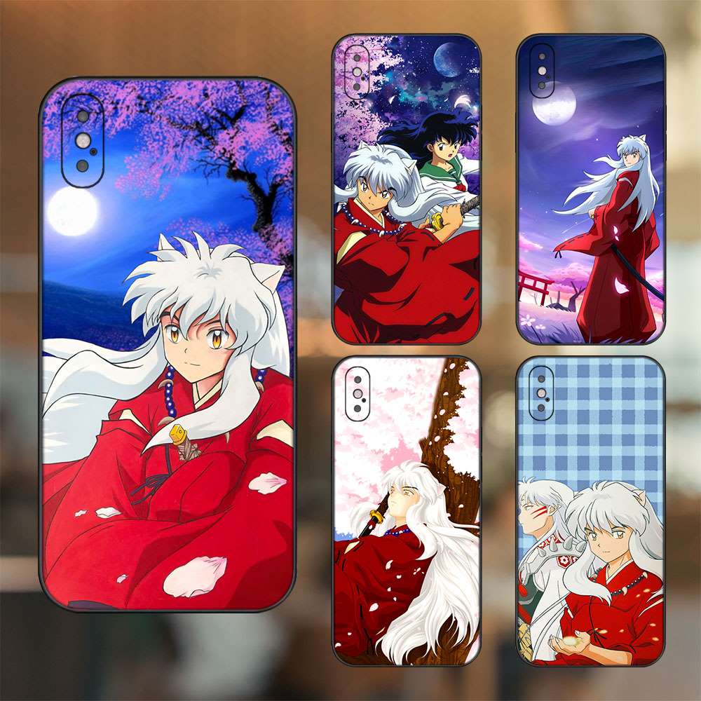 Ốp lưng iPhone X, Xs dẻo đen cạnh vuông in hình Inuyasha Inu Yasha Khuyển Dạ Xoa