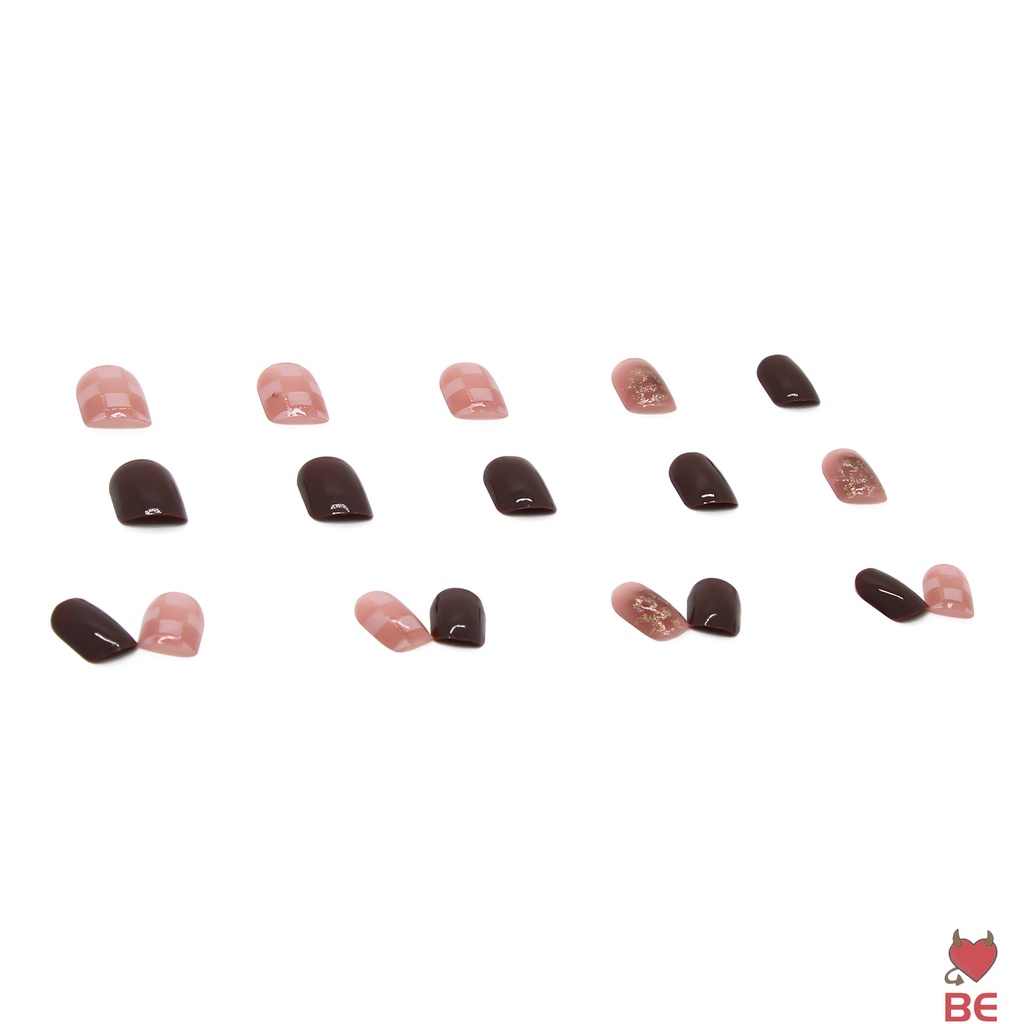 YADORNOS Set 24 móng tay giả YADORNOS dáng ngắn tông màu hồng họa tiết kẻ sọc ca rô ngọt ngào tháo rời được có keo thạch