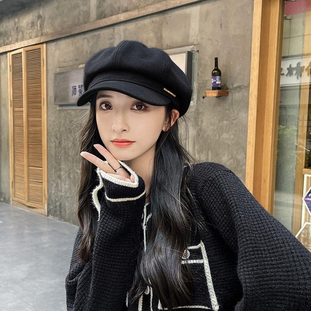 Mocho Nón Beret Len Màu Trơn Giữ Ấm Mùa Thu Cho Nữ