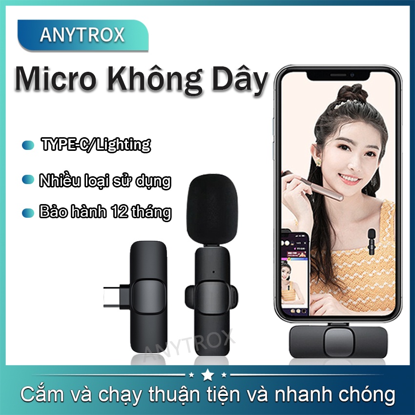 Anytrox Micro Không Dây cài áo Kết Nối Mic Thu âm video trực tiếp/chơi game Micro mini kẹp cổ áo Hỗ trợ Android/OS