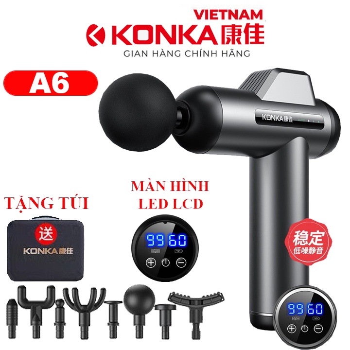 Máy mát xa cầm tay, Súng massage Gun Konka A6 Chính Hãng 8 Đầu 99 Cấp Độ Mát Xa Làm Giảm Đau Nhức To