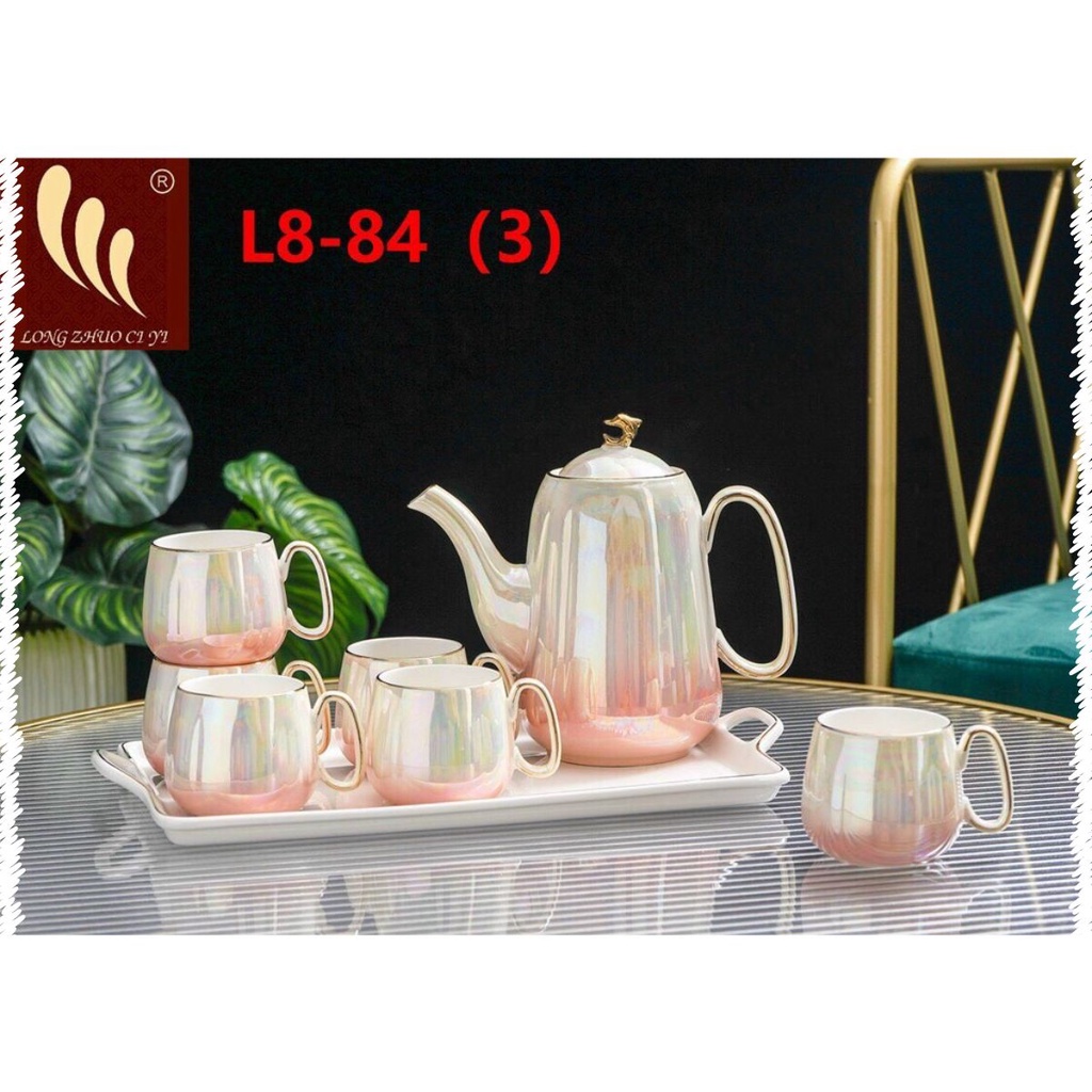 BỘ ẤM CHÉN KÈM KHAY PHA TRÀ CÀ PHÊ SỨ KIỂU ÂU CAO CẤP SANG TRỌNG