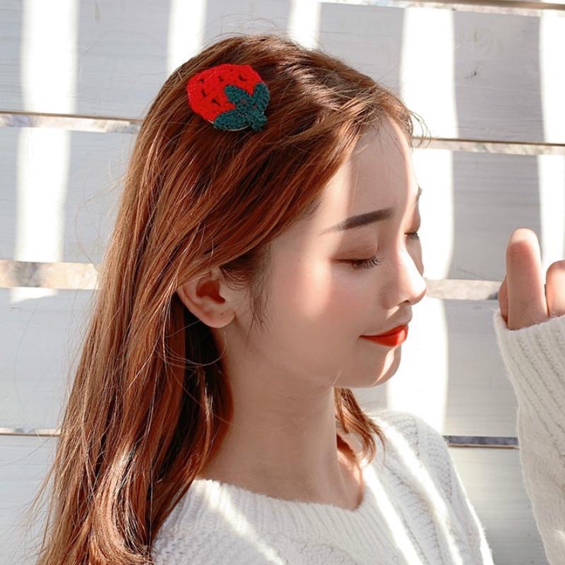 Kẹp tóc trái cây móc len dễ thương dưa hấu, dâu tây, bơ, chanh, cà rốt